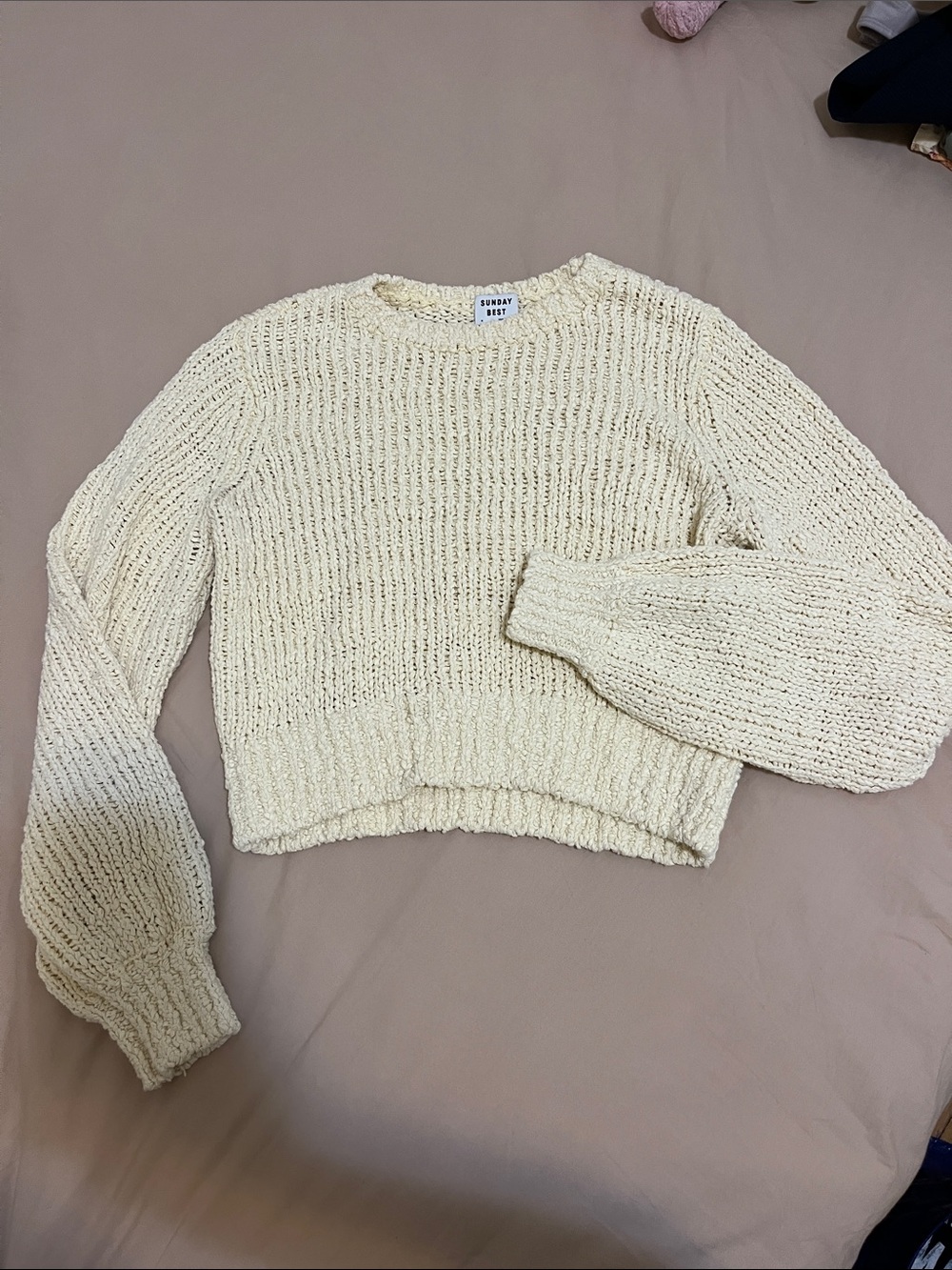 Sunday Best Ivory Cropped Ribbed Crewneck Sweater